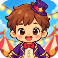 Toon Carnival app icon: a cheerful boy in a purple ringmaster hat and jacket in front of striped carnival tents
